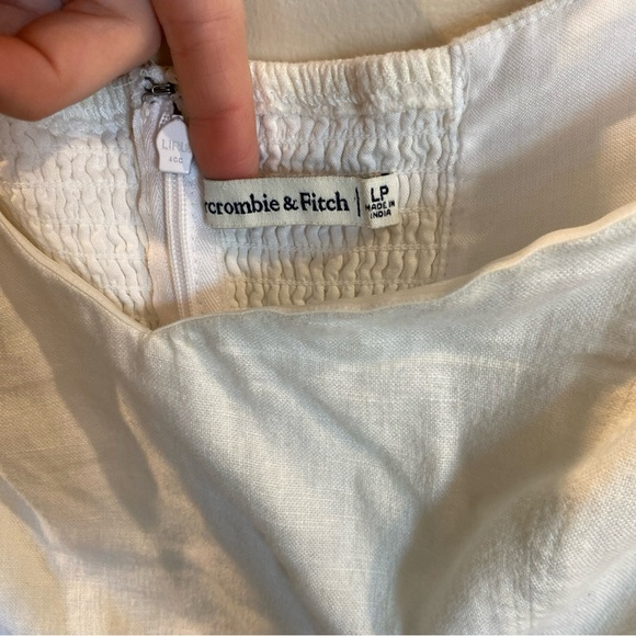 Abercrombie & Fitch Cap Sleeve Mini Dress Linen Blend Ivory Large Petite - Picture 3 of 5